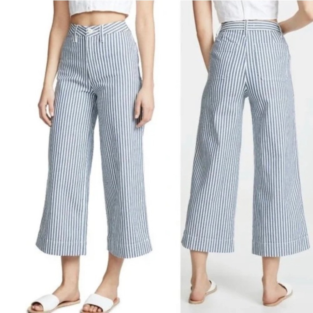Madewell Emmett Wide-Leg Crop Hi Waisted Pants in Herringbone Railroad Stripe 25